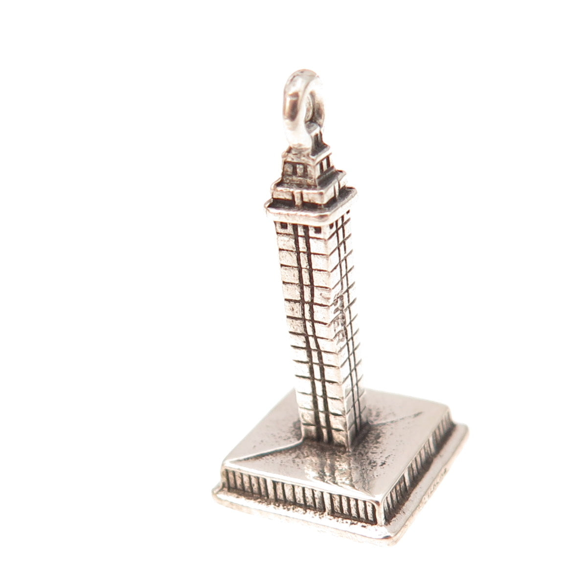 925 Sterling Silver Vintage Skyscraper Oxidized 3D Charm Pendant