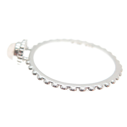 925 Sterling Silver Real Rose Quartz Beaded Ring Size 7.25