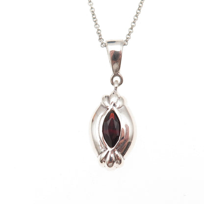 925 Sterling Silver Vintage Real Red Garnet Modernist Cable Chain Necklace 18"