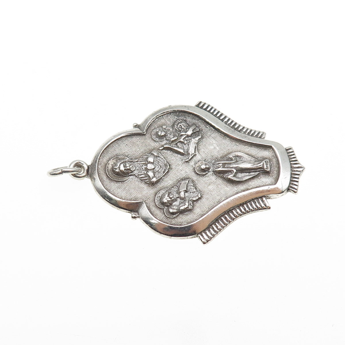 THEDA 925 Sterling Silver Antique Art Deco 4-Way Religious Medal Pendant