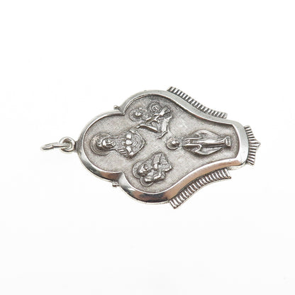 THEDA 925 Sterling Silver Antique Art Deco 4-Way Religious Medal Pendant