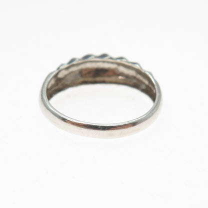 925 Sterling Silver Vintage Modernist Ribbed Oxidized Ring Size 6.75