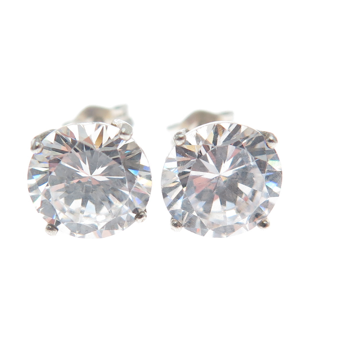 925 Sterling Silver Round-Cut C Z Stud Earrings