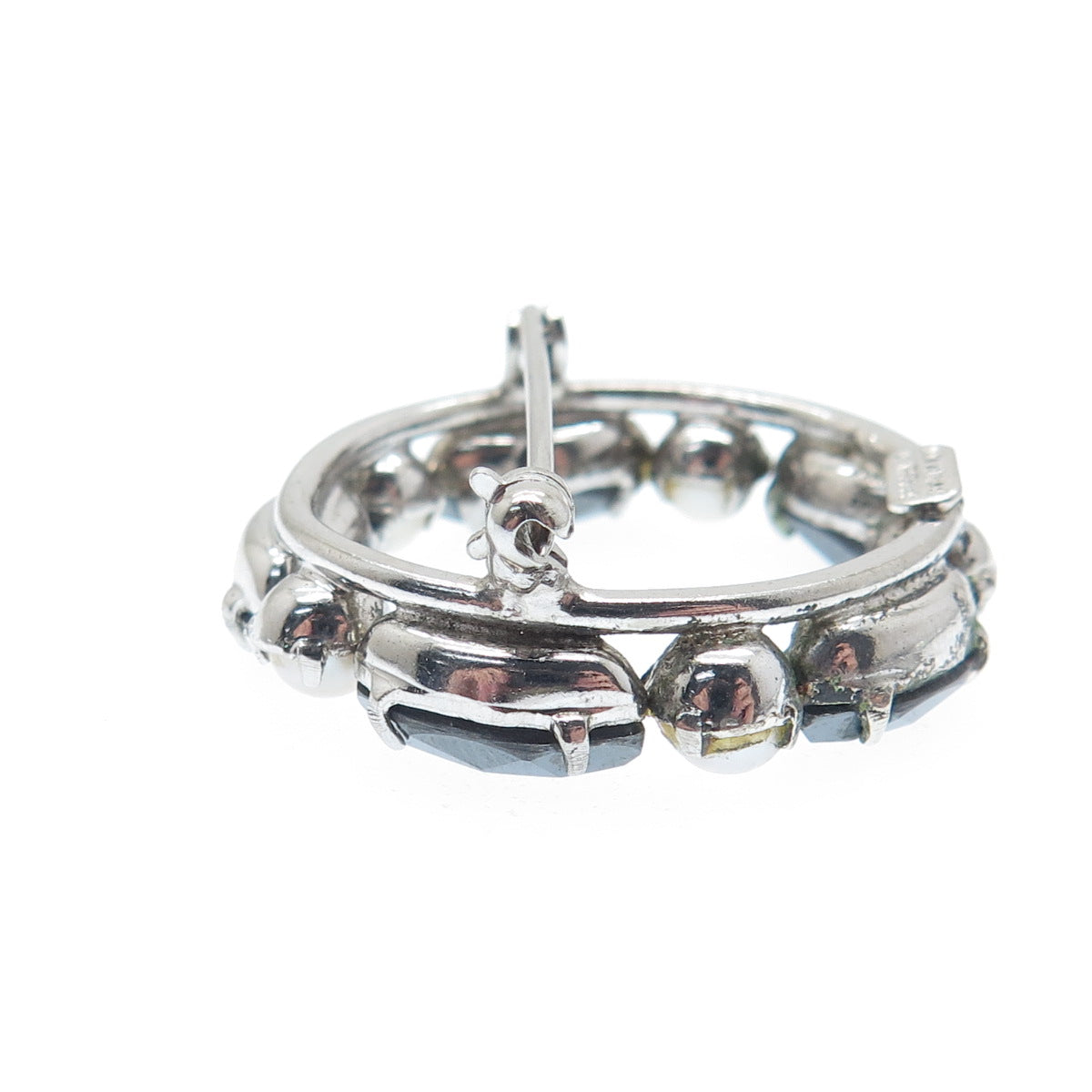 SORRENTO 925 Sterling Silver Vintage Real Hematite & Pearl Circle Pin Brooch