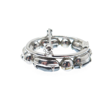 SORRENTO 925 Sterling Silver Vintage Real Hematite & Pearl Circle Pin Brooch