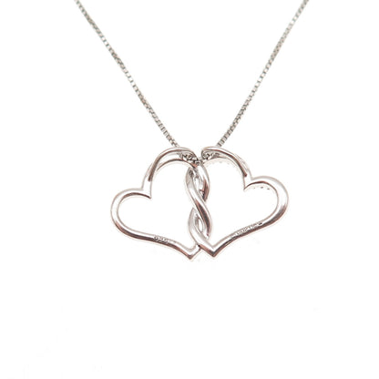 Hallmark 925 Sterling Silver Real Diamond Couple Heart Box Chain Necklace 18"