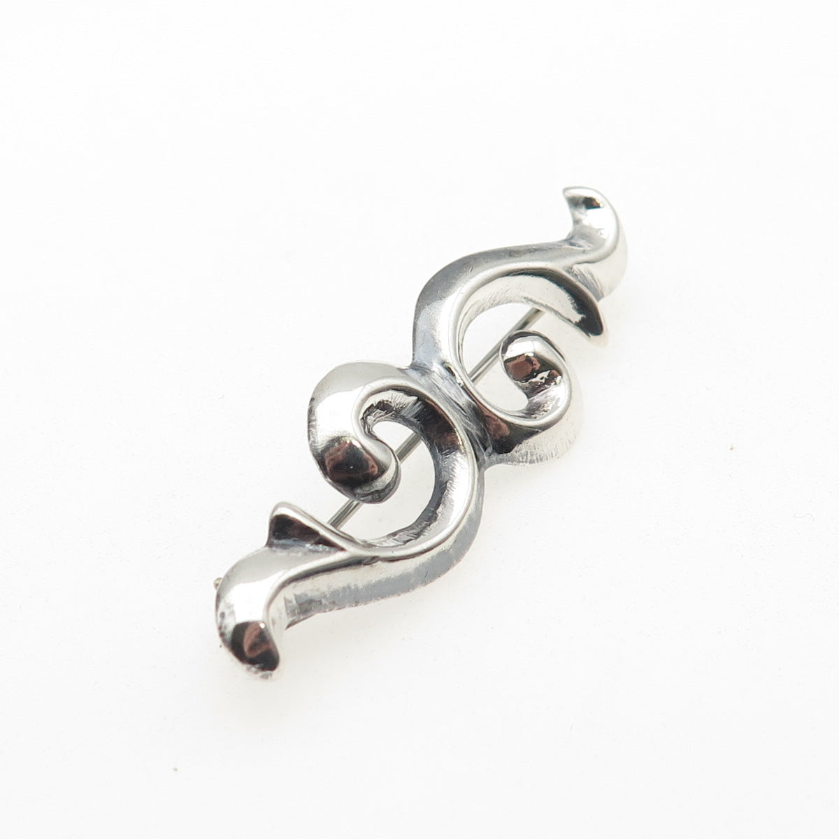 Old Pawn 925 Sterling Silver Vintage Southwestern Swirl Oxidized Tribal Brooch