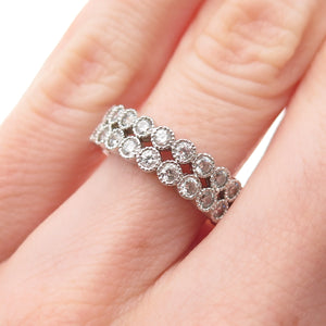 925 Sterling Silver Round-Cut C Z 2-Row Ring Size 6