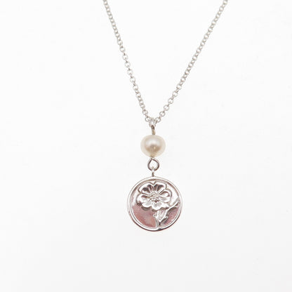 Tiffany & Co. Sterling Silver Vintage Real Pearl Floral Cable Chain Necklace 16"
