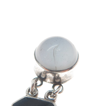 925 Sterling Silver Antique Real Opalite & Enamel Bracelet 7.75" (repair)