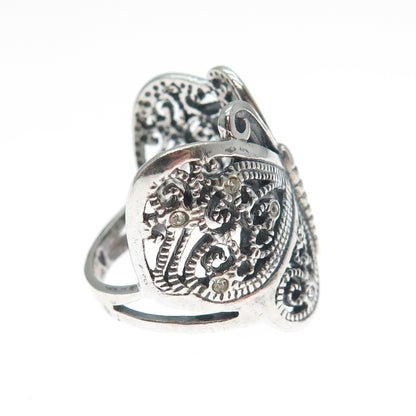 925 Sterling Silver Vintage Rhinestone Butterfly Oxidized Ring Size 6.75