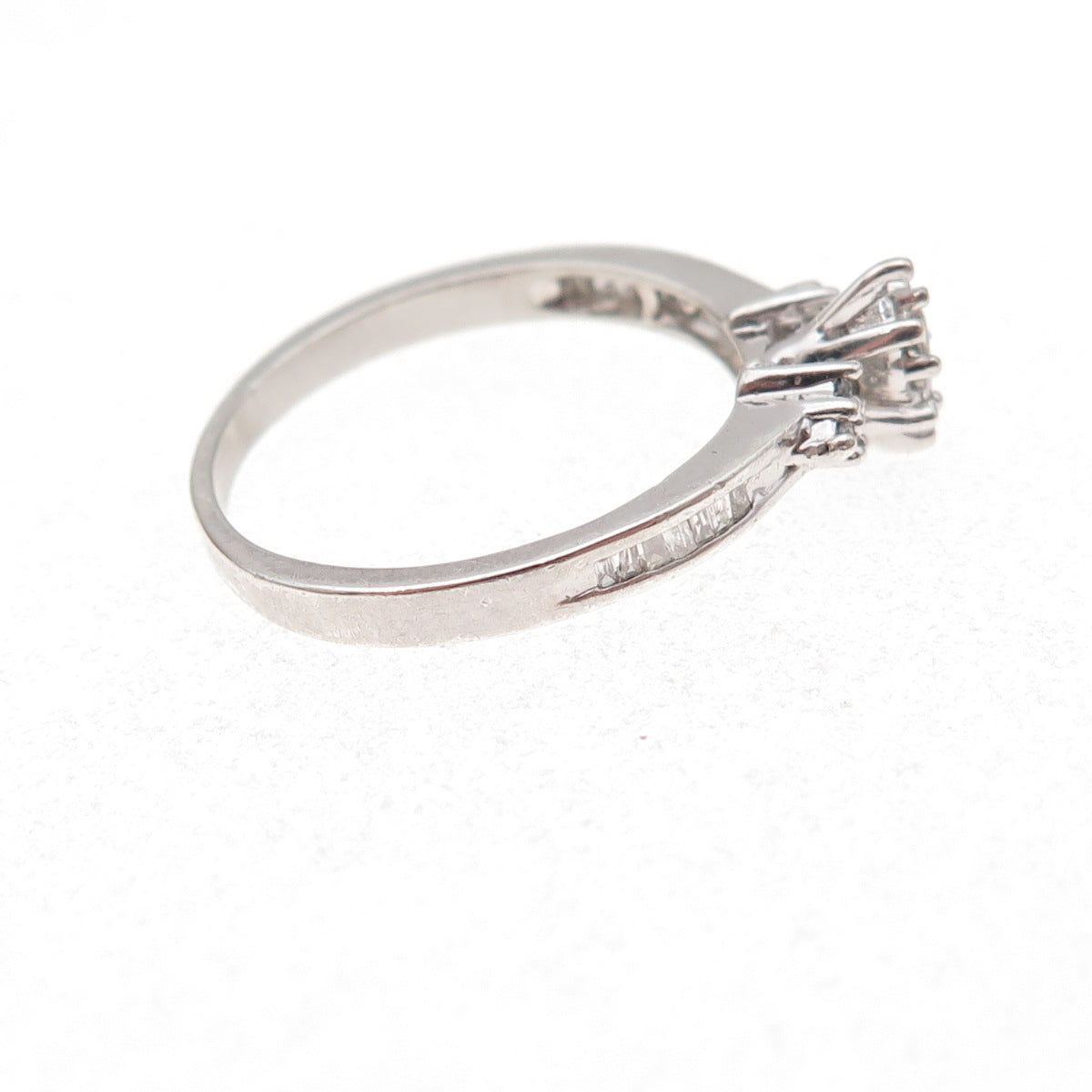 925 Sterling Silver Real Marquise & Round-Cut Diamond Engagement Ring Size 7.5