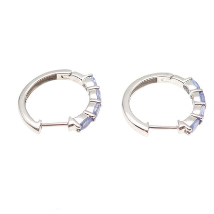 925 Sterling Silver Real Oval-Cut Tanzanite Hoop Earrings