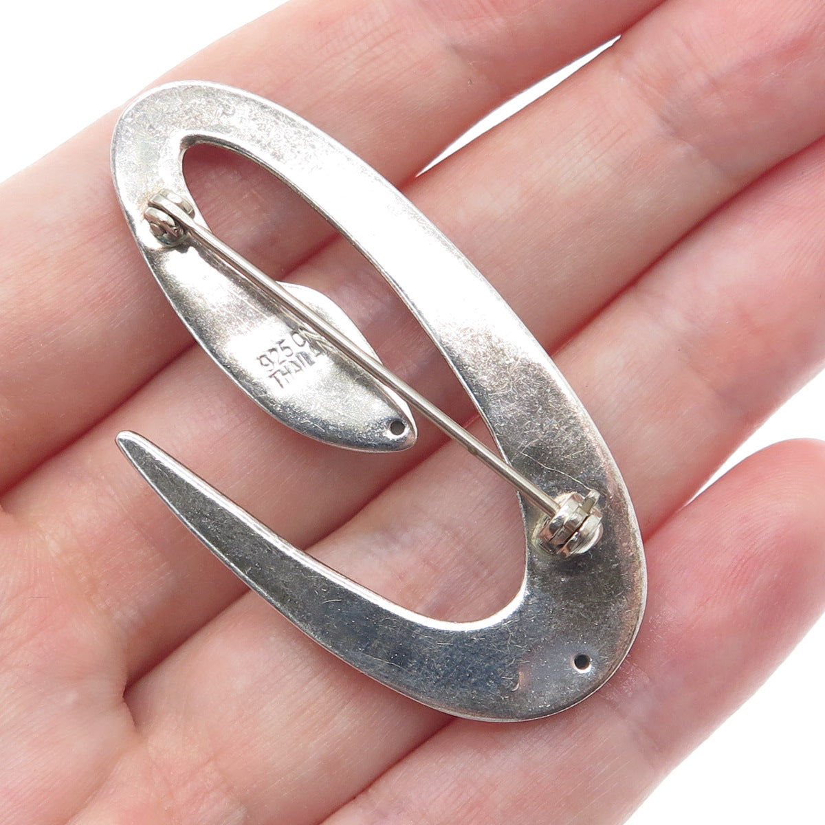 925 Sterling Silver Vintage Modernist Letter "C" Initial Oxidized Pin Brooch