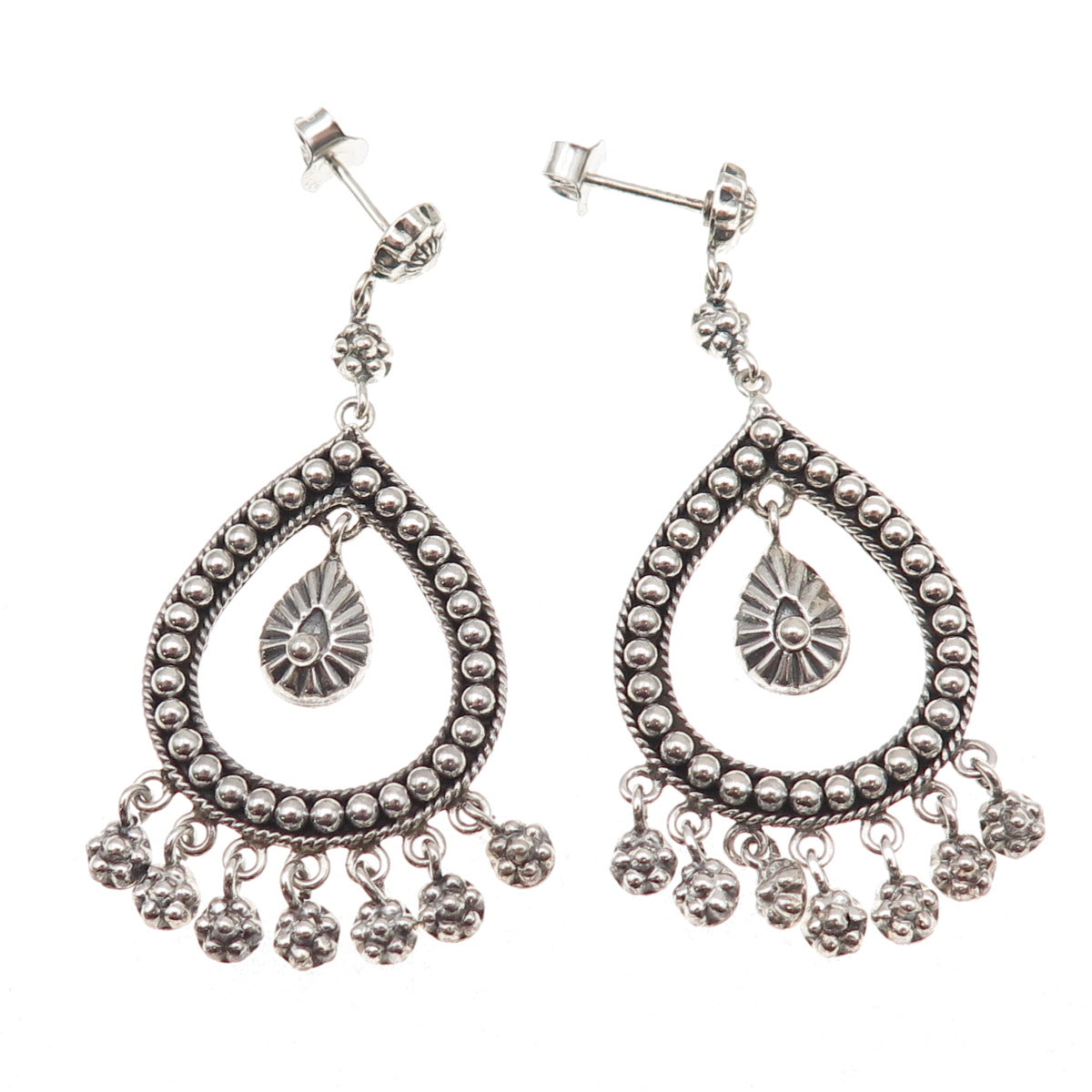 DP Doug Paulus 925 Sterling Silver Vintage Beaded Teardrop Dangle Earrings
