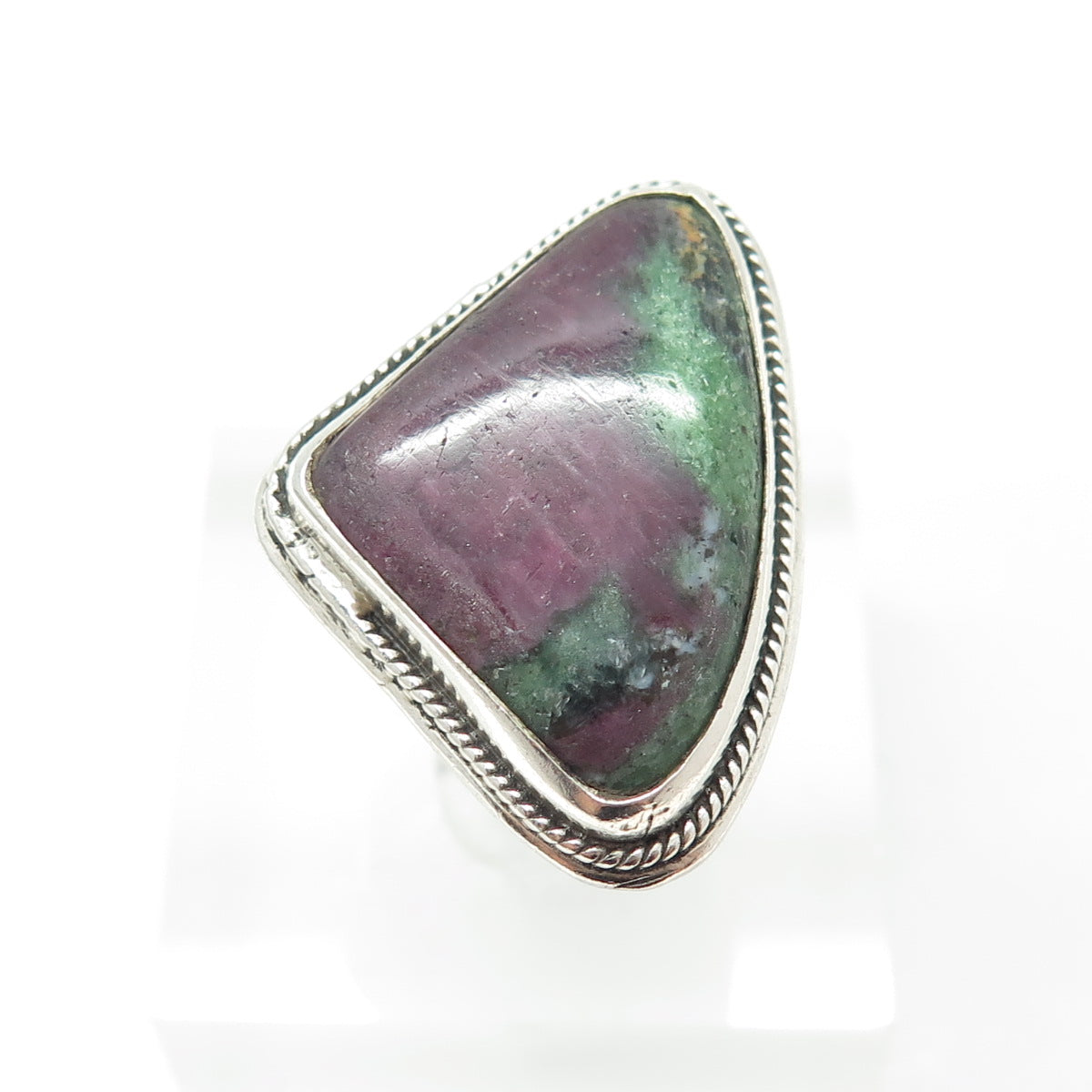 925 Sterling Silver Vintage Real Zoisite Ruby Modernist Ring Size 7.75