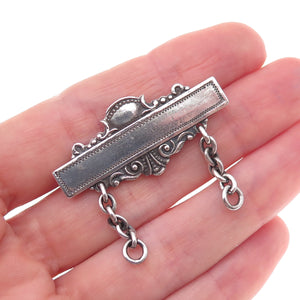 925 Sterling Silver Antique Art Deco Nameplate Oxidized Pin Brooch