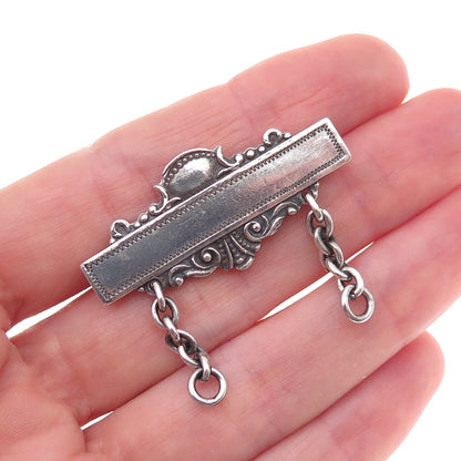 925 Sterling Silver Antique Art Deco Nameplate Oxidized Pin Brooch