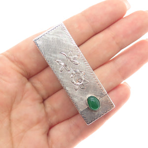 800 Silver Antique Art Deco Real Green Onyx Engraved Tube Slide Lipstick Case