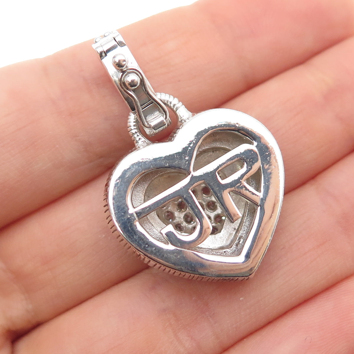 JUDITH RIPKA 925 Sterling Silver Real Black Onyx & C Z Heart Charm Pendant