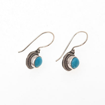 925 Sterling Silver Vintage Real Turquoise Oxidized Drop Earrings