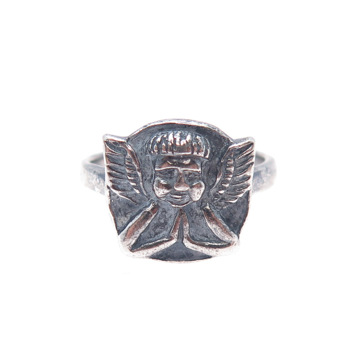 925 Sterling Silver Vintage Cherub Oxidized Ring Size 5.5