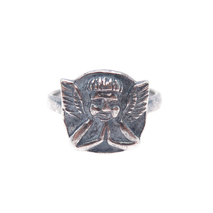925 Sterling Silver Vintage Cherub Oxidized Ring Size 5.5