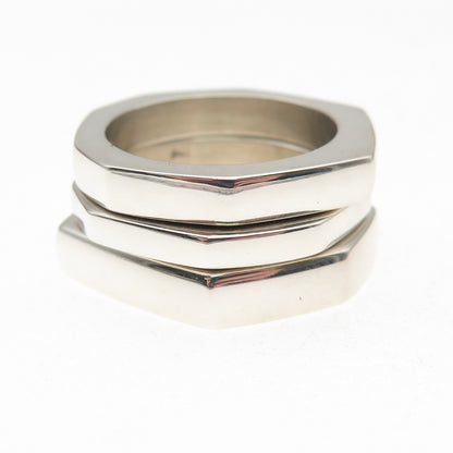 Gucci Sterling Silver Vintage Italy SET of 3 Hexagon Stackable Rings Size 8.75
