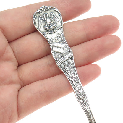 J.T. INMAN 925 Sterling Silver Antique Louisiana States & Cities Tea Spoon