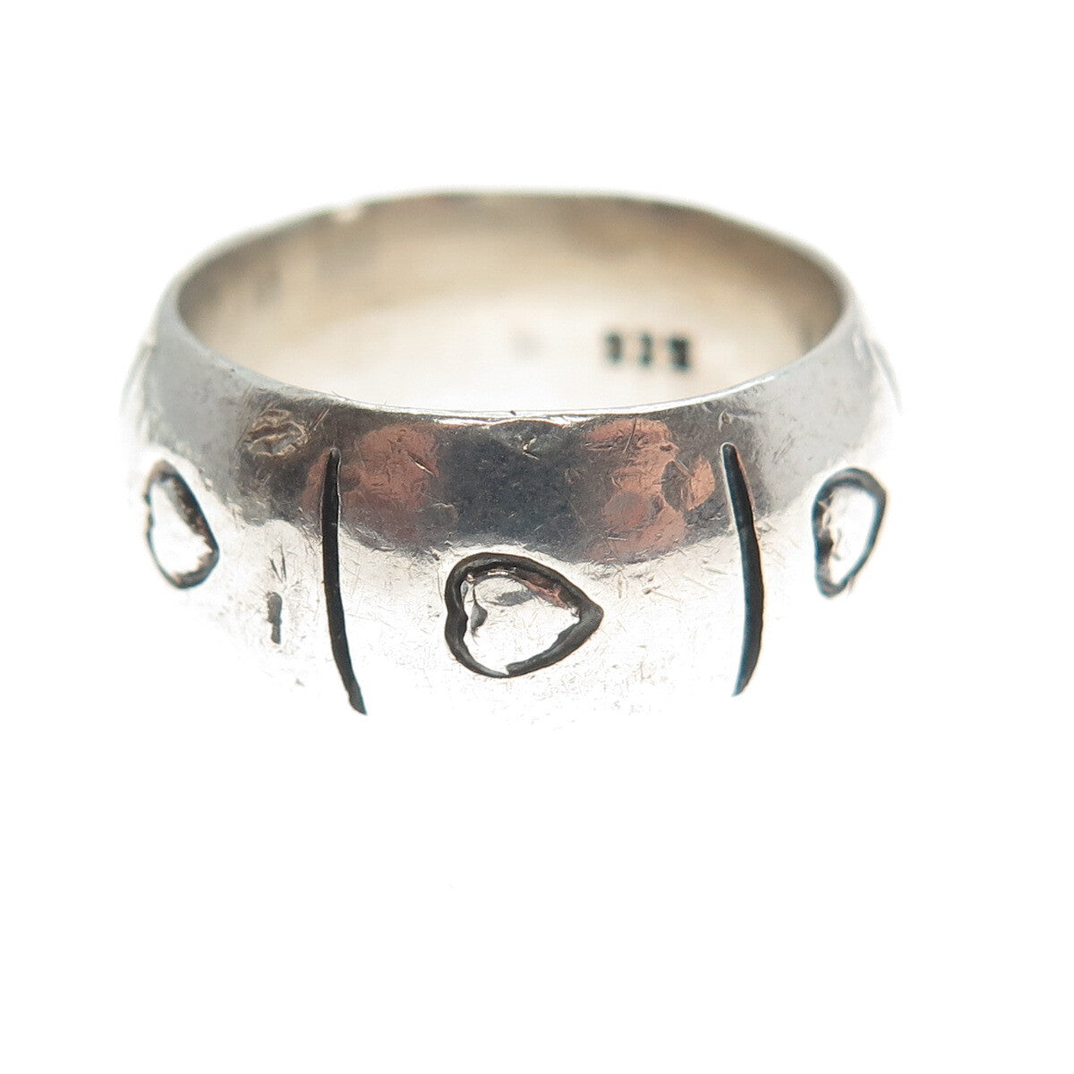 925 Sterling Silver Vintage Mexico Heart Band Ring Size 7.75