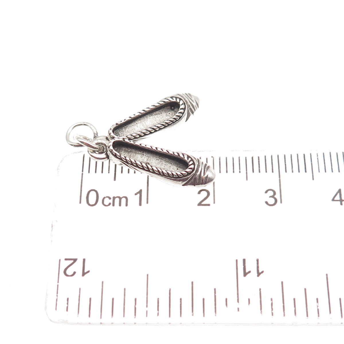 925 Sterling Silver Vintage Ballet Shoes Oxidized 3D Mini Charm Pendant