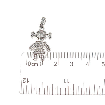 925 Sterling Silver Round-Cut C Z Girl Charm Pendant