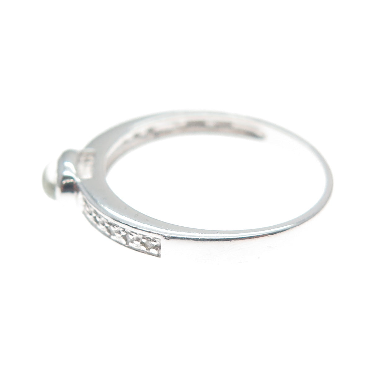 925 Sterling Silver Real Diamond & White Topaz Stackable Ring Size 7.25