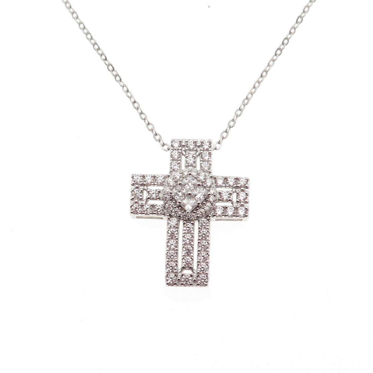 DBJ Dee Berkle 925 Sterling Silver C Z Cross Cable Chain Necklace 16"