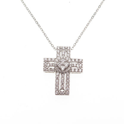 DBJ Dee Berkle 925 Sterling Silver C Z Cross Cable Chain Necklace 16"