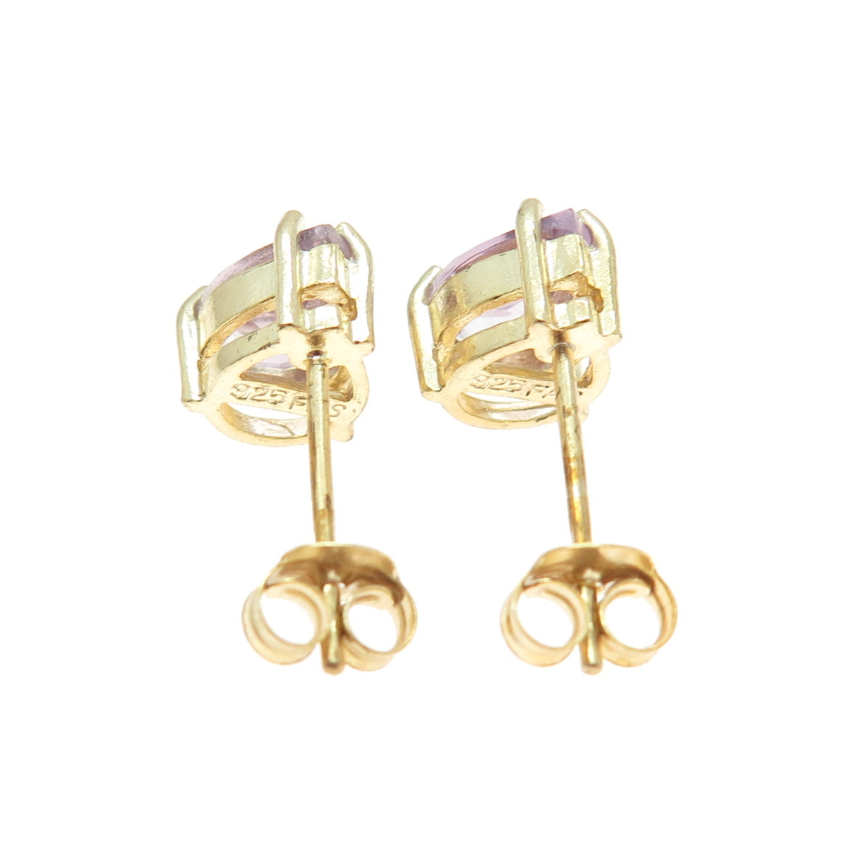 925 Sterling Silver Gold Plated Real Pear-Cut Amethyst Stud Earrings