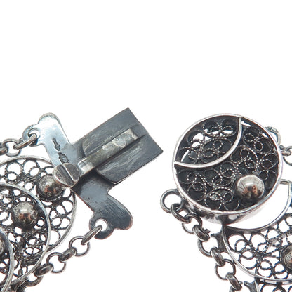 835 Silver Antique Netherlands Filigree Overlap Disc Oxidized Bracelet 6.75"