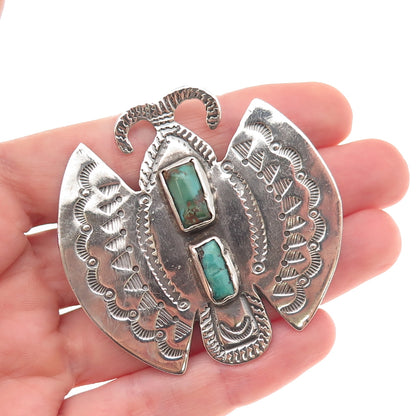 Old Pawn 925 Sterling Silver Vintage Southwestern Turquoise Butterfly Pin Brooch