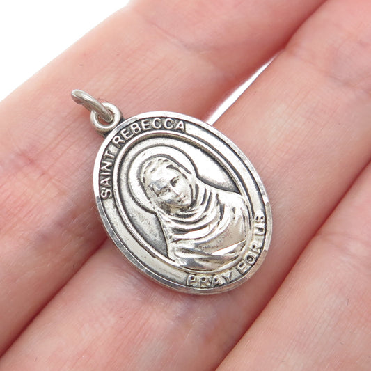 BLISS 925 Sterling Silver Vintage St. Rebecca Religious Oxidized Mini Pendant