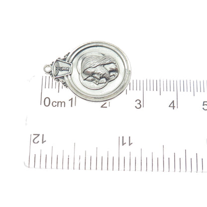 CREED 925 Sterling Silver Antique To Jesus Through Mary Religious Medal Pendant