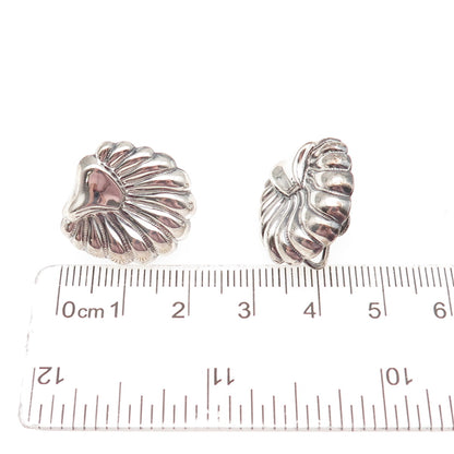 925 Sterling Silver Antique Art Deco Seashell Oxidized Screw Back Earrings