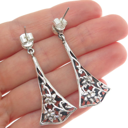 PLATELLA 950 Silver Vintage Floral Dangle Earrings