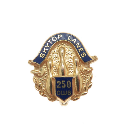 Gold Filled Vintage Enamel Skytop Lanes 250 Bowling Club Pin Brooch