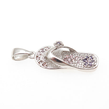 925 Sterling Silver Round-Cut Pink & Purple C Z Flip Flop Charm Pendant