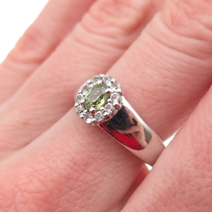 925 Sterling Silver Real Peridot & White Topaz Ring Size 8