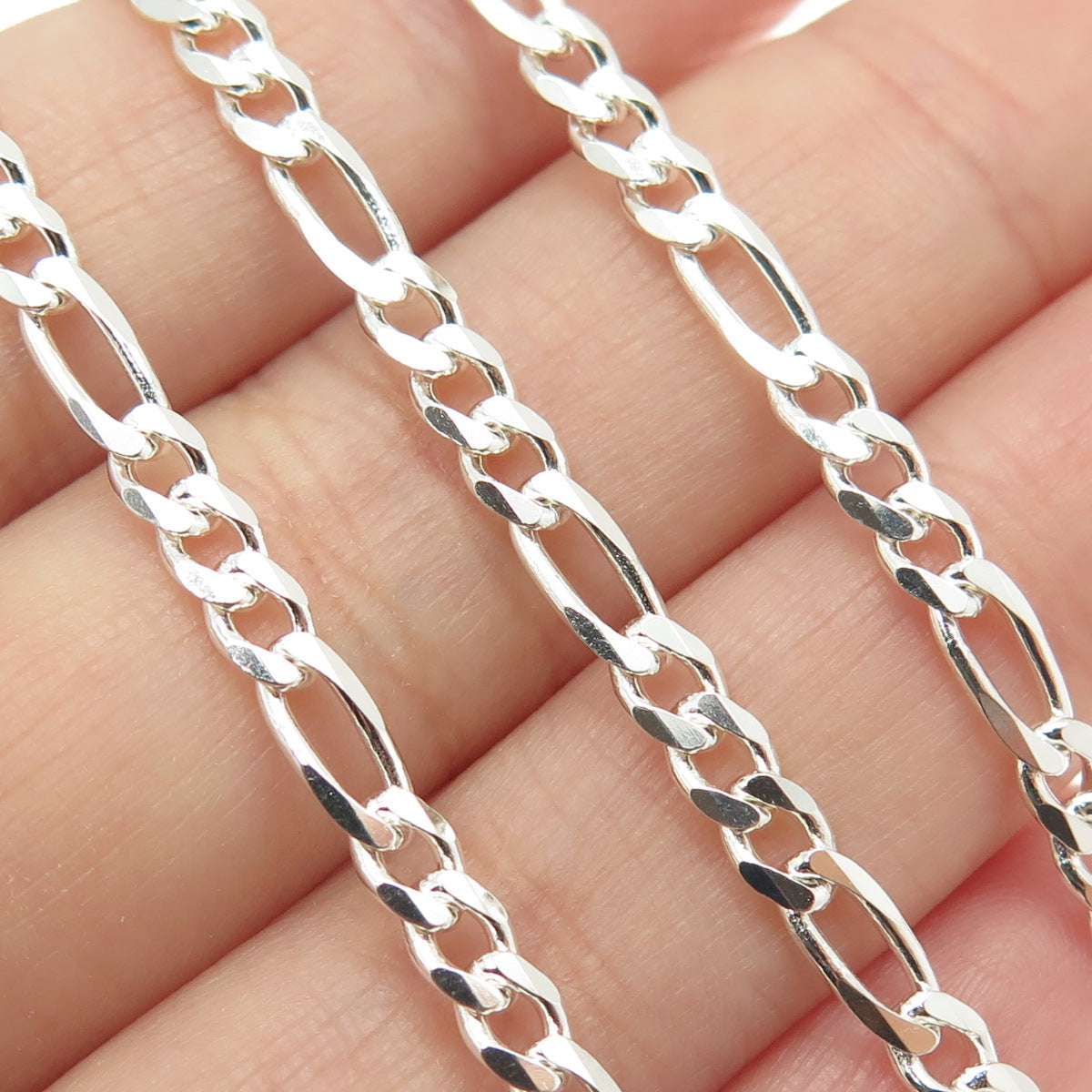 925 Sterling Silver Italy Figaro Chain Necklace 20"