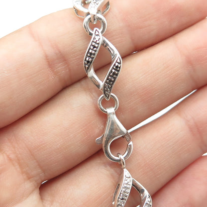 925 Sterling Silver Real White Diamond Twisted Link Bracelet 7.25"