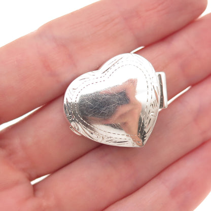 925 Sterling Silver Vintage Engraved Heart Pill / Snuff Box