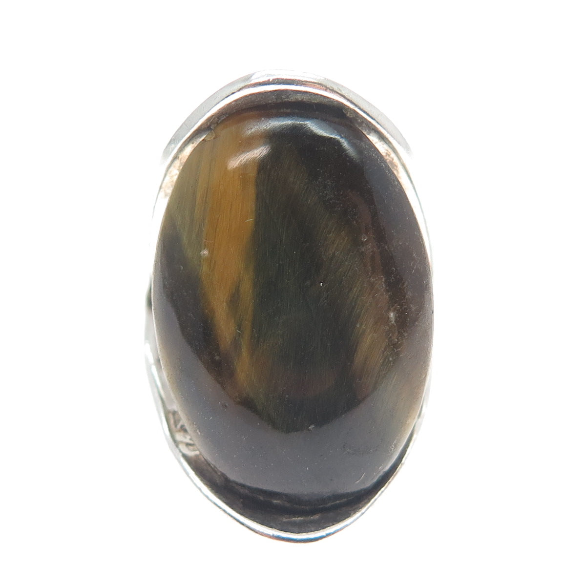 925 Sterling Silver Vintage Mexico Real Tiger Eye Modernist Ring Size 5.25