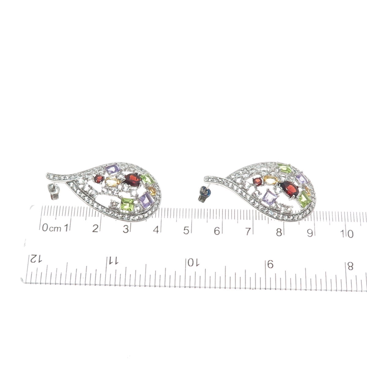 925 Sterling Silver Real White Topaz Peridot Amethyst Garnet & Citrine Earrings
